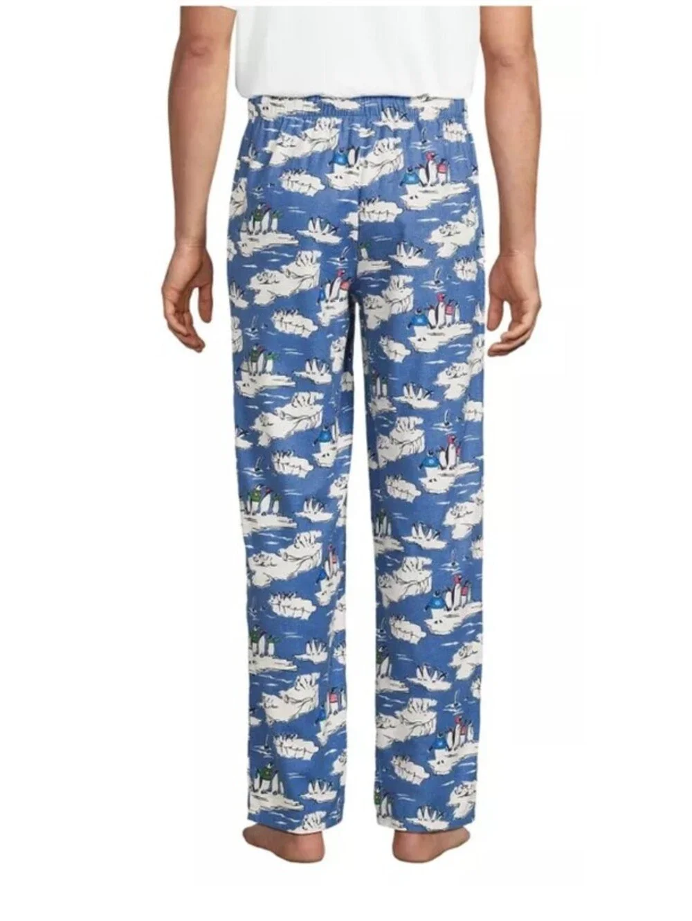 Lands' End Men Flannel Pajama Pants Cobalt Blue Holiday Penguins- Size 3XLT -NWT